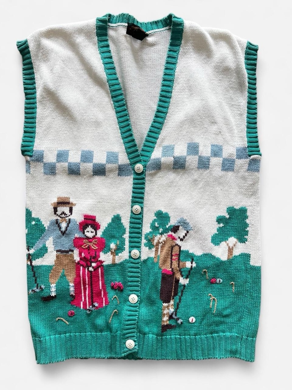 Vintage Charter Club Knit Sweater Vest Novelty Print Croquet Preppy Granny Retro